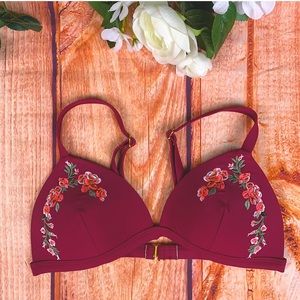 3/$20 Summer Floral Embroidered Pink Triangle Bikini Swim Top